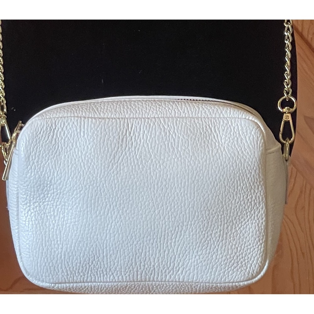Borse in Pelle Italy White Pebbled Leather Organizer Crossbody Bag Gold
